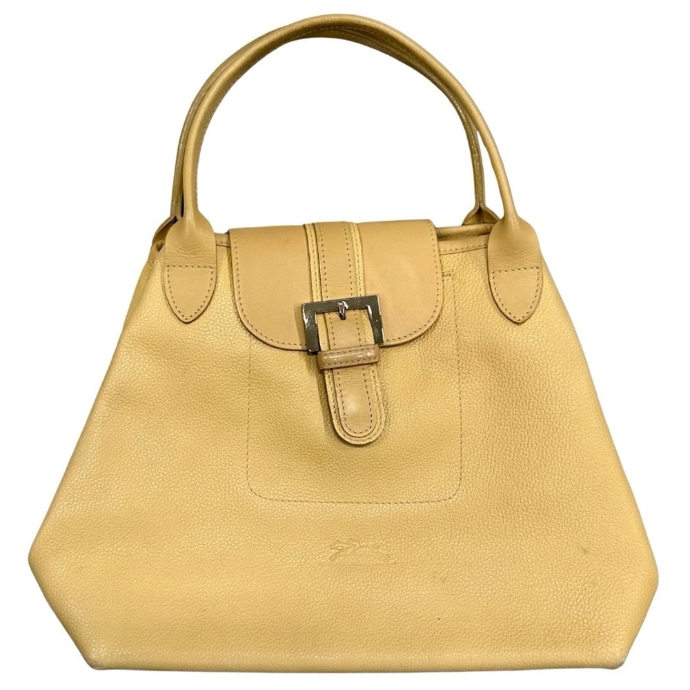 Longchamp Leather Satchel Handbag Beige Tan